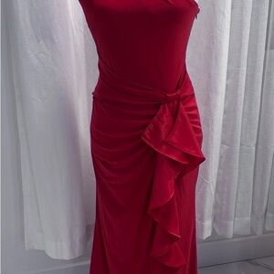 Betsy & Adam One Shoulder Red Dress
